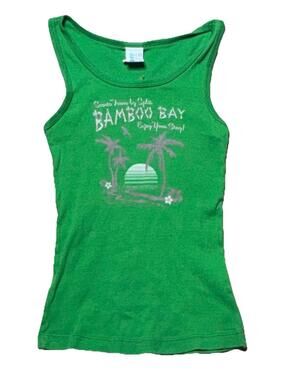 Vtg Y2K Split Clothing Green Ribbed Tank Top Graphic Skater Surfer Large USA